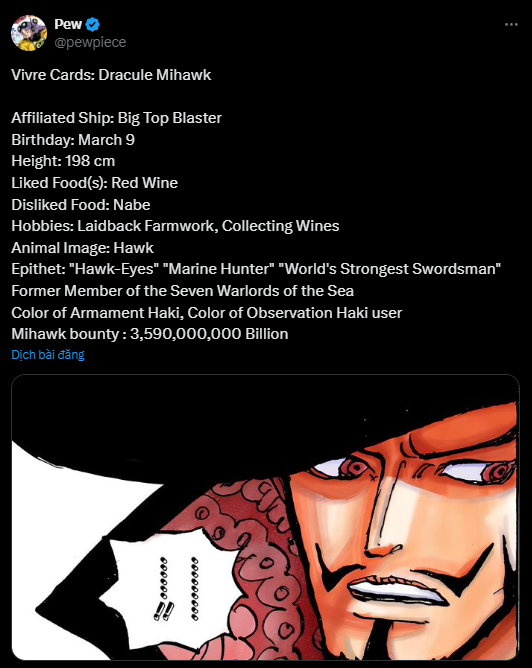 Thông tin Thẻ Vivre của Mihawk